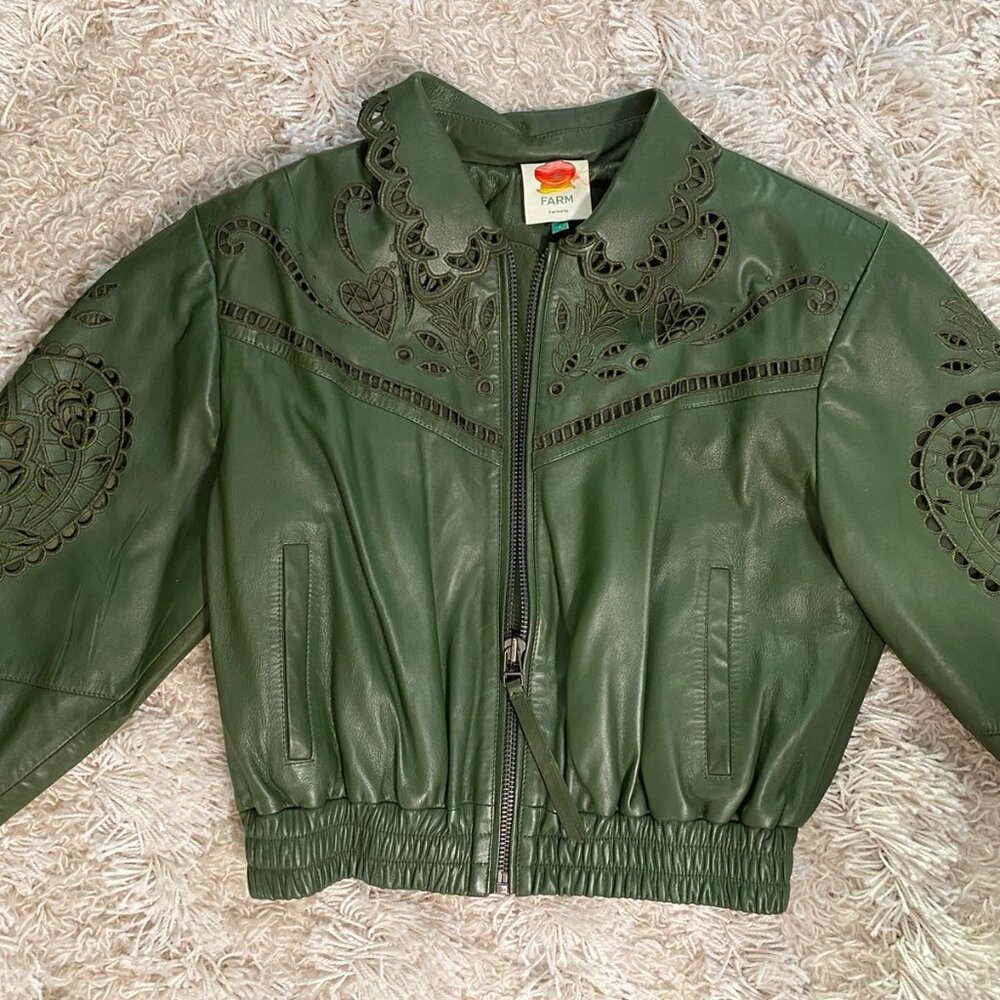 FARM Rio - Green Leather Jacket - Picture 2 of 6